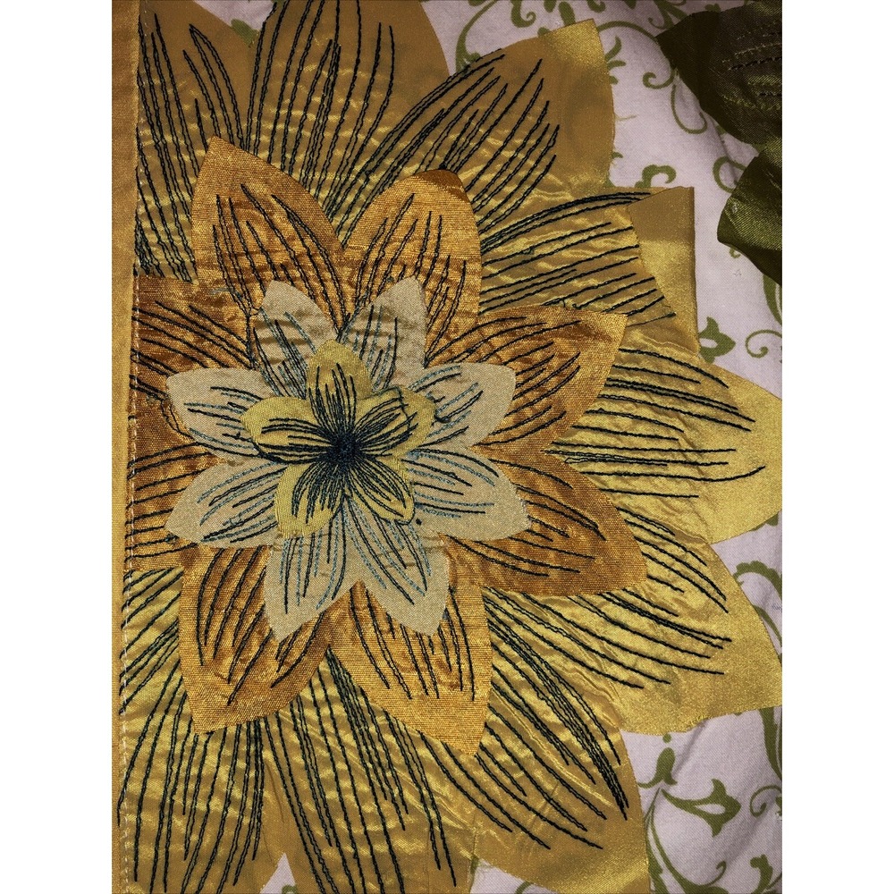 Pier 1 Table Runner Appliqued Top Stitced Flowers 13x72" Fall Colors Boho - Picture 3 of 9